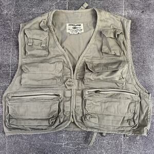 Men's Vintage Cortland Deluxe Zip Up Gray Safari Fly Fishing Vest Jacket Sz XL